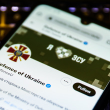 Phone screen showing Defence of Ukraine's Twitter account page