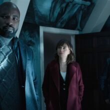 Katja Herbers as Kristen Bouchard,  Mike Colter as David Acosta, and Aasif Mandvi as Ben Shakir of the Paramount+ series EVIL.