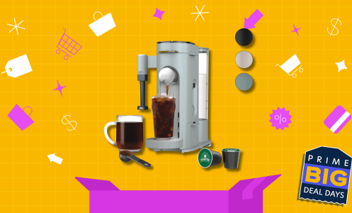 Ninja coffee maker on Prime Day discount background