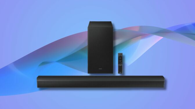 Samsung - HW-B550D 3.1 Channel B-Series Soundbar with Wireless Subwoofer on an abstract background