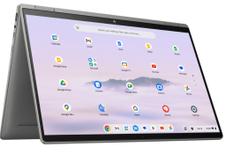 the HP Chromebook Plus x360 14c in tent mode