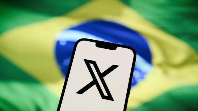 X logo and Brazil flag