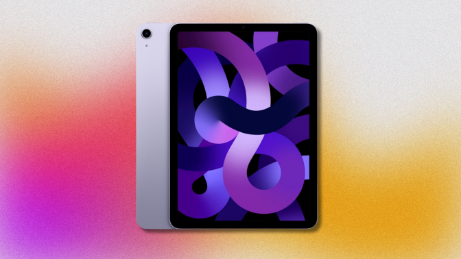 iPad air 5th generation against a colorful background 