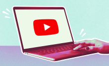 Animation of the YouTube logo on a laptop