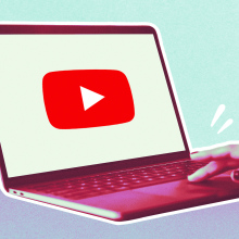 Animation of the YouTube logo on a laptop