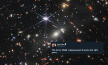 telescope image of galaxies and screenshot of tweet