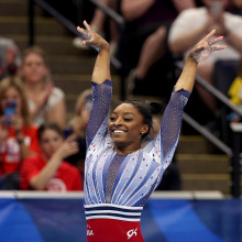 Simone Biles competes in the floor exercise on Day Two of the 2024 U.S. Olympic Team Gymnastics Trials