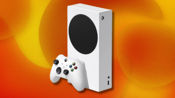 Xbox Series S on orange abstract background