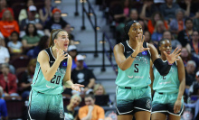 New York Liberty guard Sabrina Ionescu and New York Liberty forward Kayla Thornton