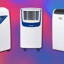 portable air conditioner units against a colorful background