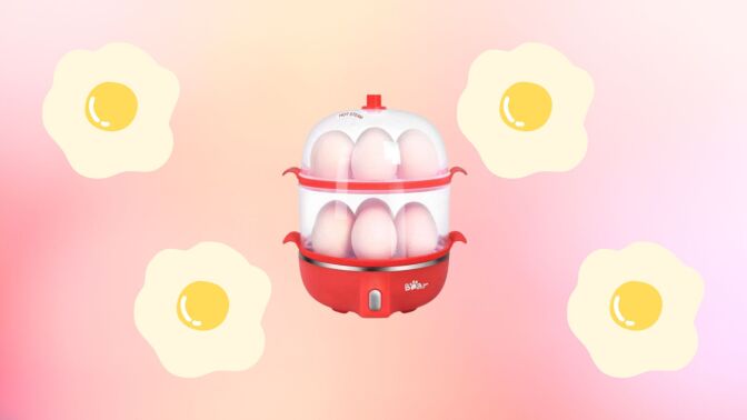 Rapid Electric Egg Cooker on a colorful background.