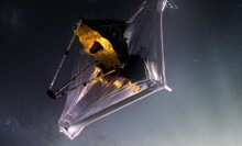 An illustration of the James Webb Space Telescope orbiting the sun 1 million miles from Earth.