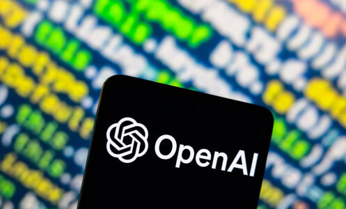 the OpenAI logo is displayed on a smartphone screen.