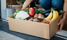 Young Woman Receiving Fresh Food Home Delivery - stock photo