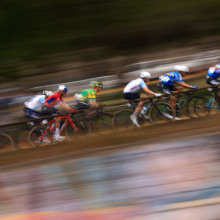 Cyclists compete in the Men's cycling road race final