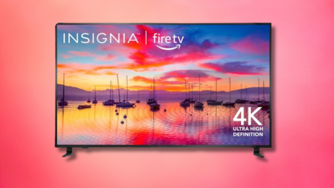 insignia tv against a colorful background 