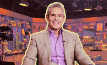 image of andy cohen in front of illustration of clubhouse