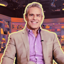 image of andy cohen in front of illustration of clubhouse
