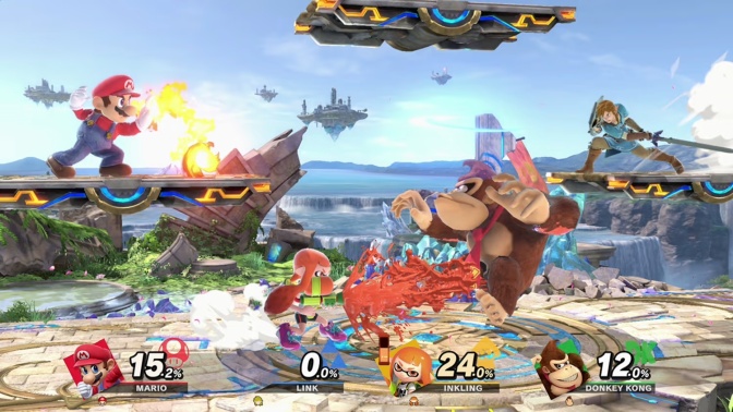 Brawl in Super Smash Bros. Ultimate with various Nintendo characters