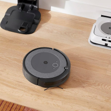 robot vacuum on a hardwood floor 