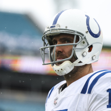 Joe Flacco of the Indianapolis Colts warms up