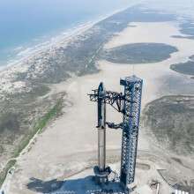 The SpaceX Starship ready for its maiden flight in April 2023.