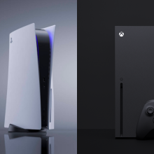 the playstation 5 and its dualsense wireless controller next to the xbox series x and an xbox wireless controller