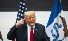 Former US President Donald Trump speaks during a visit to a Team Trump Volunteer Leadership Training, at the Grimes Community Complex in Grimes, Iowa, US, on Thursday, June 1, 2023.