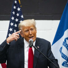 Former US President Donald Trump speaks during a visit to a Team Trump Volunteer Leadership Training, at the Grimes Community Complex in Grimes, Iowa, US, on Thursday, June 1, 2023.