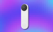 Google Nest Doorbell on purple and blue abstract background