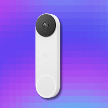 Google Nest Doorbell on purple and blue abstract background