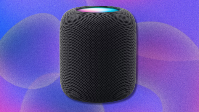 Apple HomePod on colorful abstract background