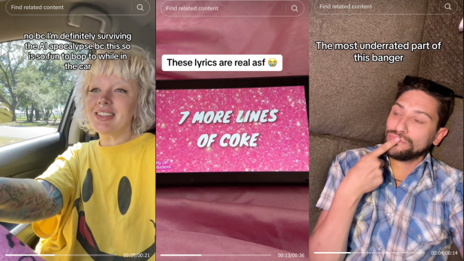 screenshots of tiktoks about the 10 drunk cigarettes songs