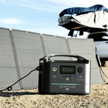 EcoFlow 110W Solar Panel next to the EcoFlow Portable Generator.