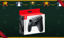 box art for the nintendo switch pro controller surrounded by a holiday motif