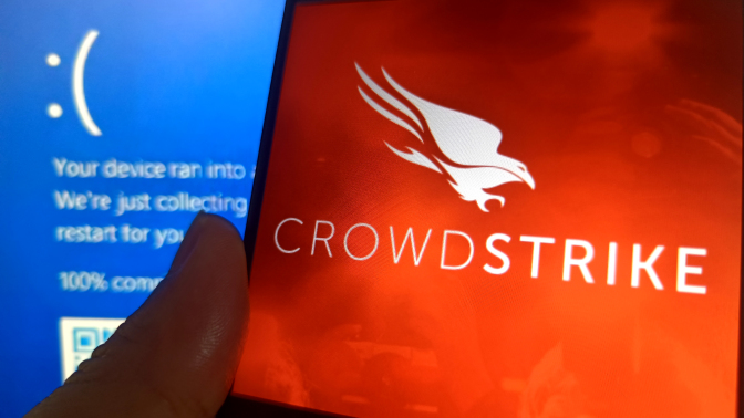 CrowdStrike logo over the Blue Screen of Death