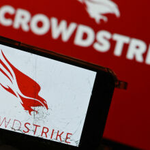 The logo of CrowdStrike, a cybersecurity technology company.