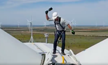 Jeff Bezos smashes champagne bottle atop giant wind turbine because Bezos does as he pleases