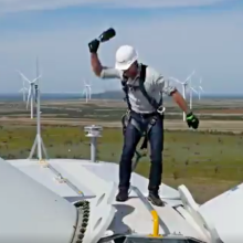 Jeff Bezos smashes champagne bottle atop giant wind turbine because Bezos does as he pleases