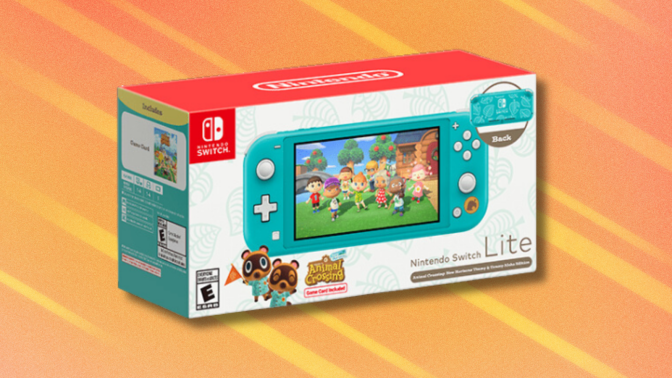 Nintendo Switch Lite bundle on orange abstract background