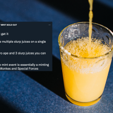 glass of juice and screenshot of tweet about slurpjuice