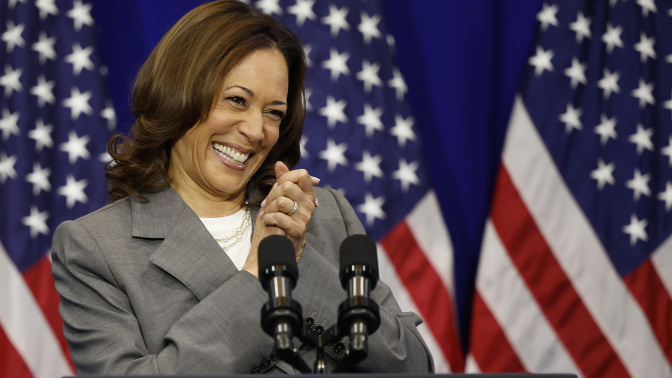 Vice President Kamala Harris delivers remarks on reproductive rights at Ritchie Coliseum on the campus of the University of Maryland on June 24, 2024 in College Park, Maryland. Harris is speaking on the two year anniversary of the Dobbs decision, the Supreme Court ruling that overturned Roe v. Wade and struck down federal abortion protections.