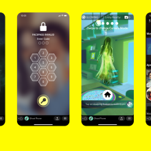 Four screenshots of Snapchat's new Ghost Phone game.