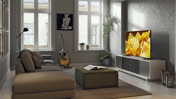 Sony TV in a gray living room