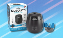 Thermacell Mosquito Rechargeable Repeller on blue and white background