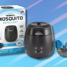 Thermacell Mosquito Rechargeable Repeller on blue and white background