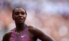 Dina Asher-Smith of Great Britain looks on