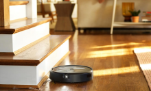 A robot vacuum on a living room