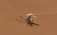 NASA's Ingenuity helicopter on the Martian desert floor. The craft made over 70 successful flights on Mars.