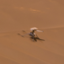 NASA's Ingenuity helicopter on the Martian desert floor. The craft made over 70 successful flights on Mars.